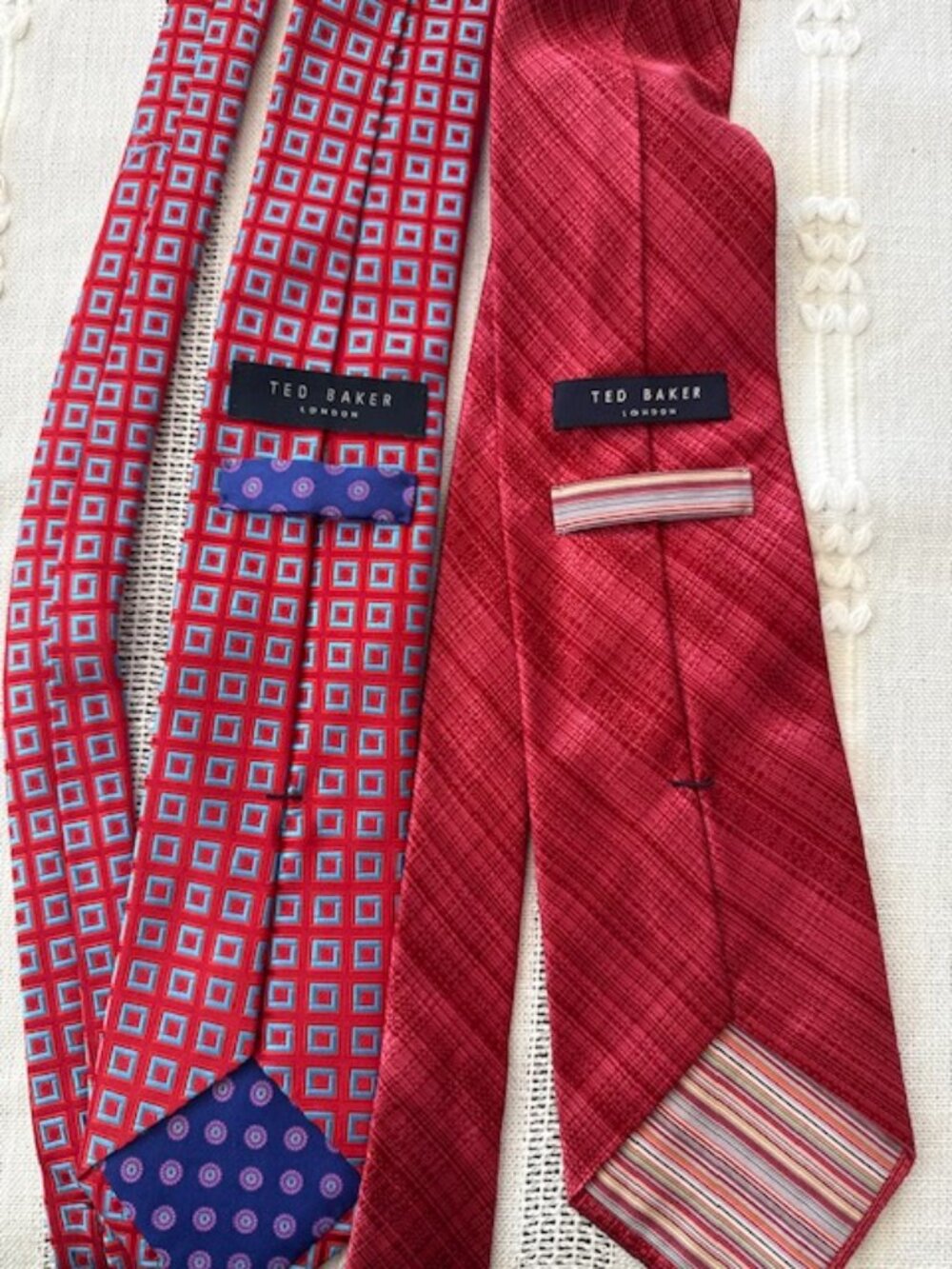 Ted Baker Silk Tie Lot 2 Mens Designer Neckties Red Blue Pattern Made in Italy